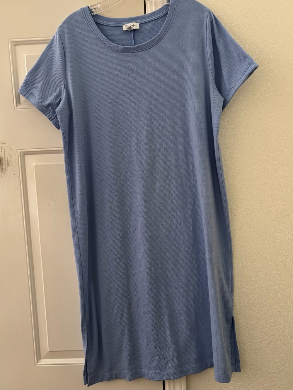 Jessica Simpson Casual Short Sleeve Blue Shift Dress with Side slits Size L